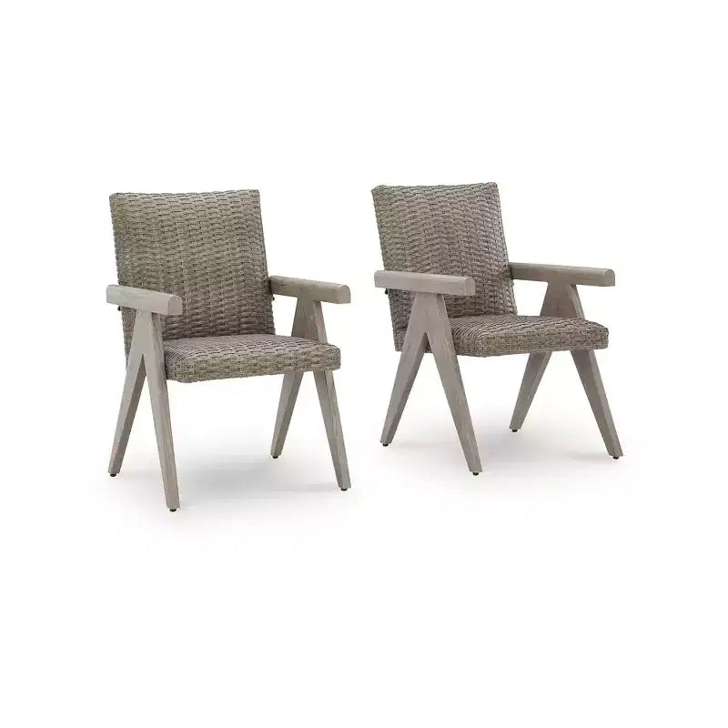 Signature Design by Ashley Haven Retreat Outdoor Armchairs, Set of 2, All-Weather Wicker with Cushions, Beige