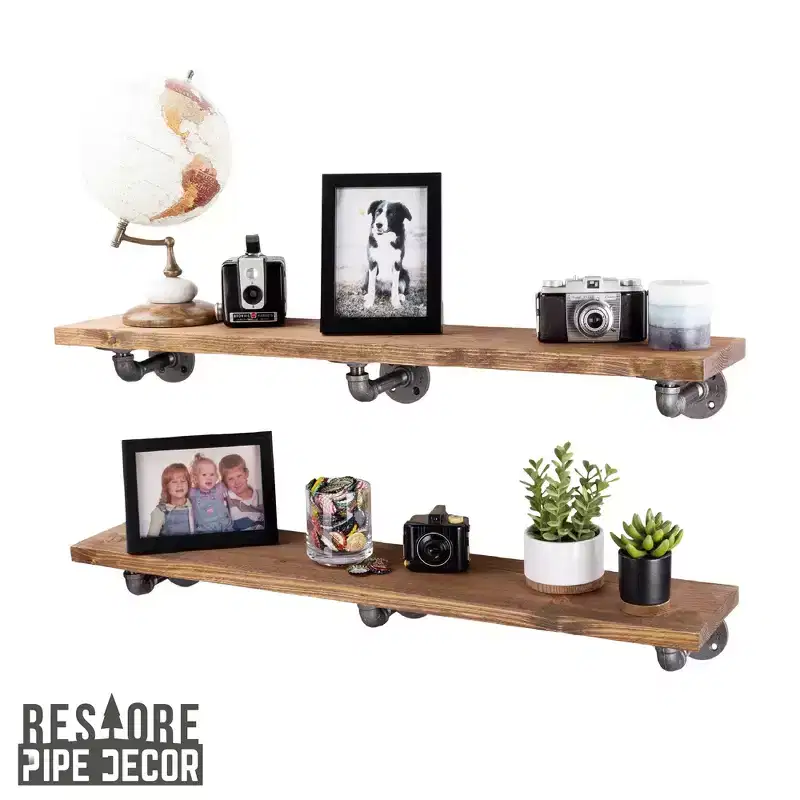 RESTORE Autumn Brown 36 in. Shelves with L-Shaped Brackets by Pipe Decor