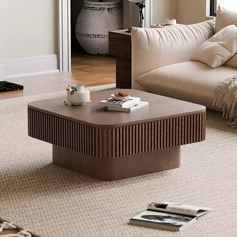 Square Coffee Table with Storage, Modern Wood Center Table for Living Room