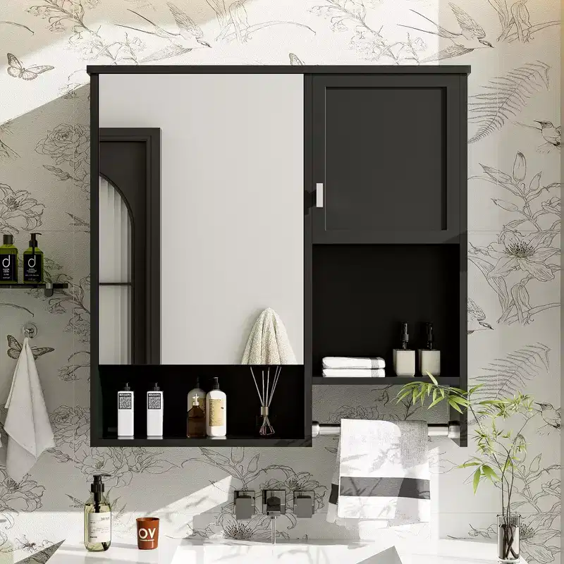 29'' x 28'' Wall Mounted Bathroom Medicine Cabinet with Mirror & Towel Bar
