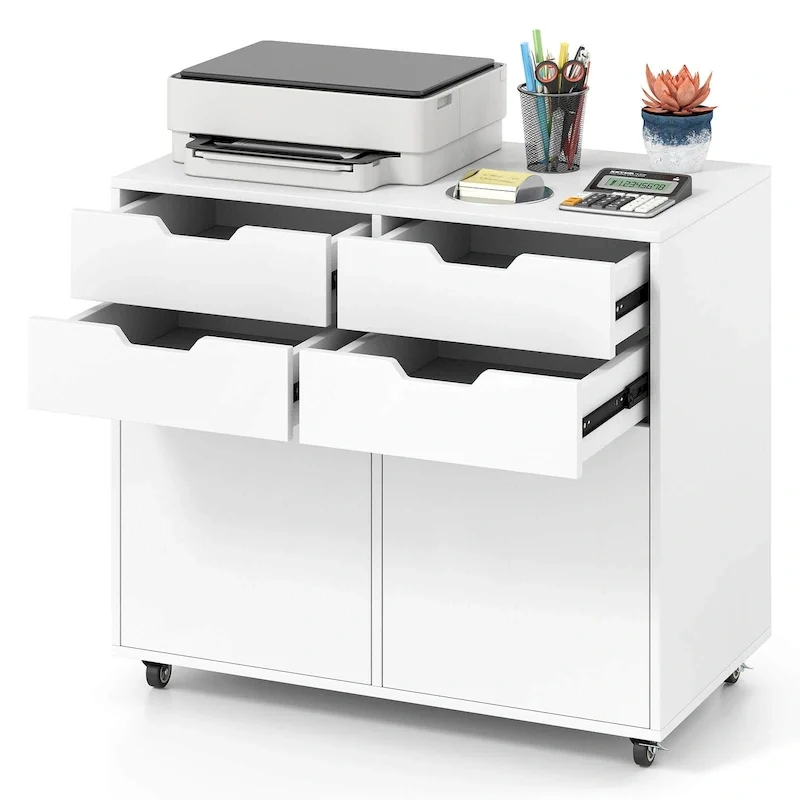 Costway 4 Drawer File Cabinet Rolling Printer Stand with Wheels Wooden - See Details