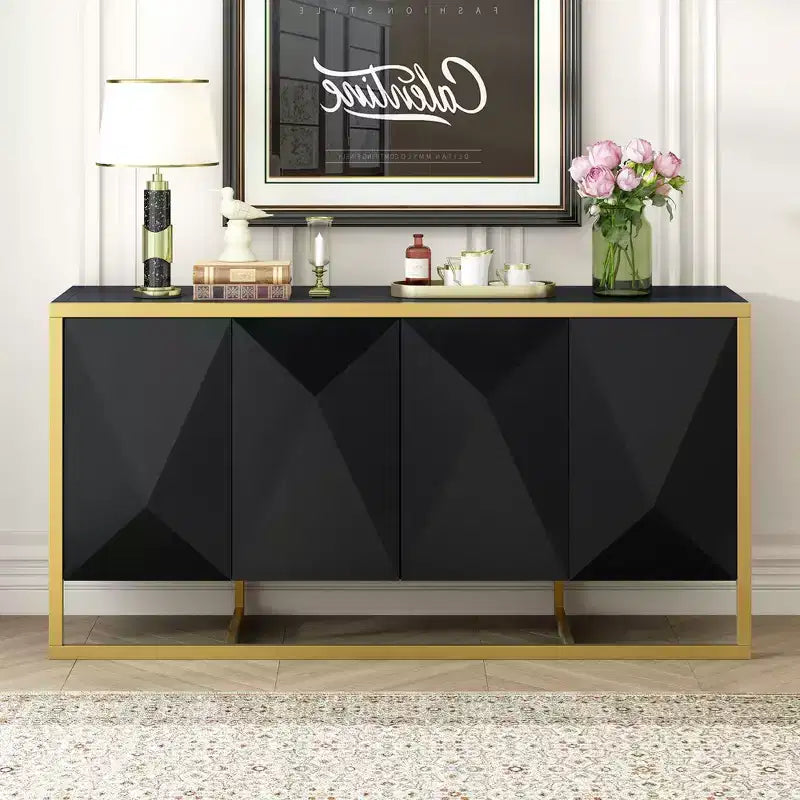 Okak Modern Sideboard Buffet, Storage Cabinet with Soft-Close Doors & Unique Metal Legs, Console Table for Kitchen Living Room Study