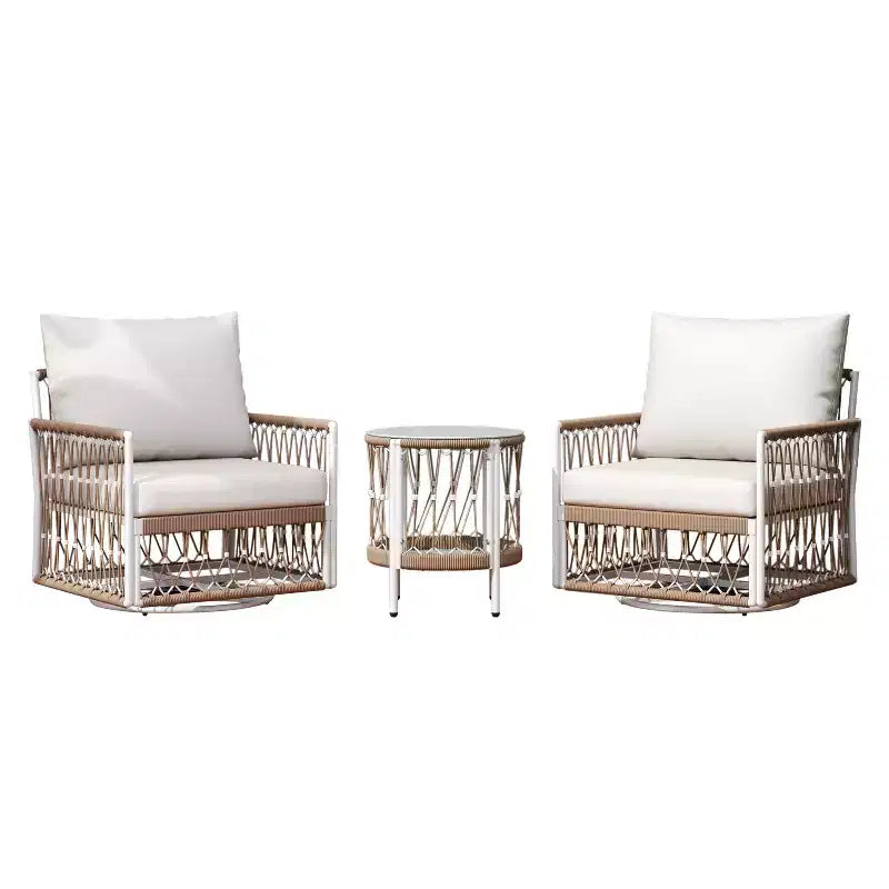 3-Piece Bohemian Outdoor Set with 2 Lounge Chairs and Side Table, Handwoven Rope, for Patio