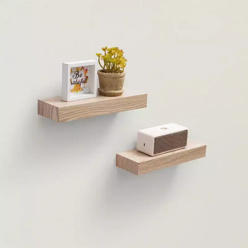 11.8 Maple Floating Shelf C invisible-bracket wood wall mount, perfect bathroom/bedroom/kitchen dcor or book/plant display, easy install.