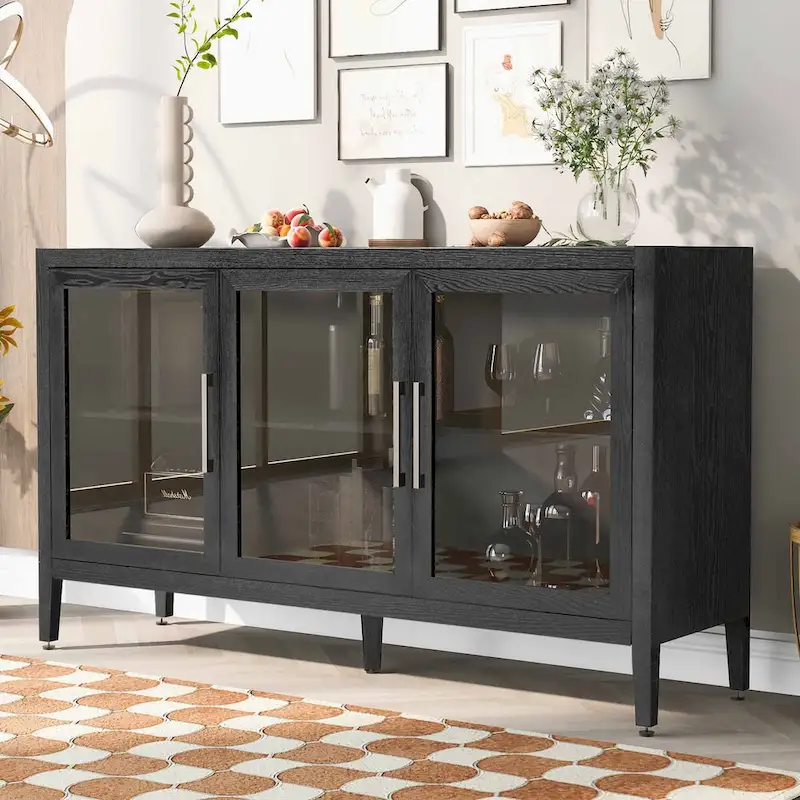 58.2 Wood Storage Cabinet with Doors and Adjustable Shelf - N/A