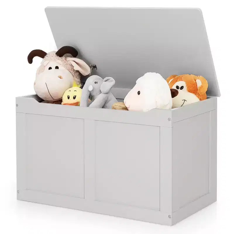 Kids Wooden Toy Box Storage Chest with Flip-Top Lid & Safety Hinge, 28