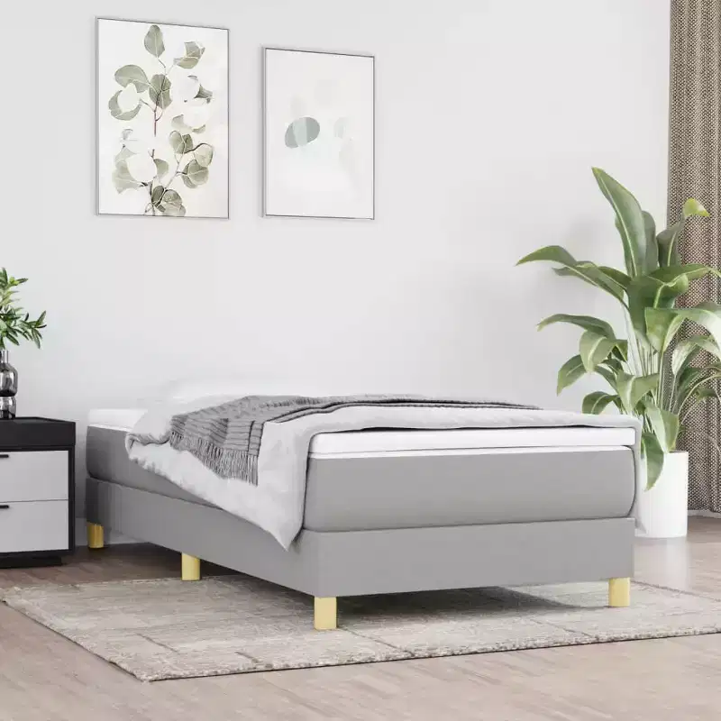 Bed Frame Light Gray Polyester, Plywood, Engineered Wood Twin XL