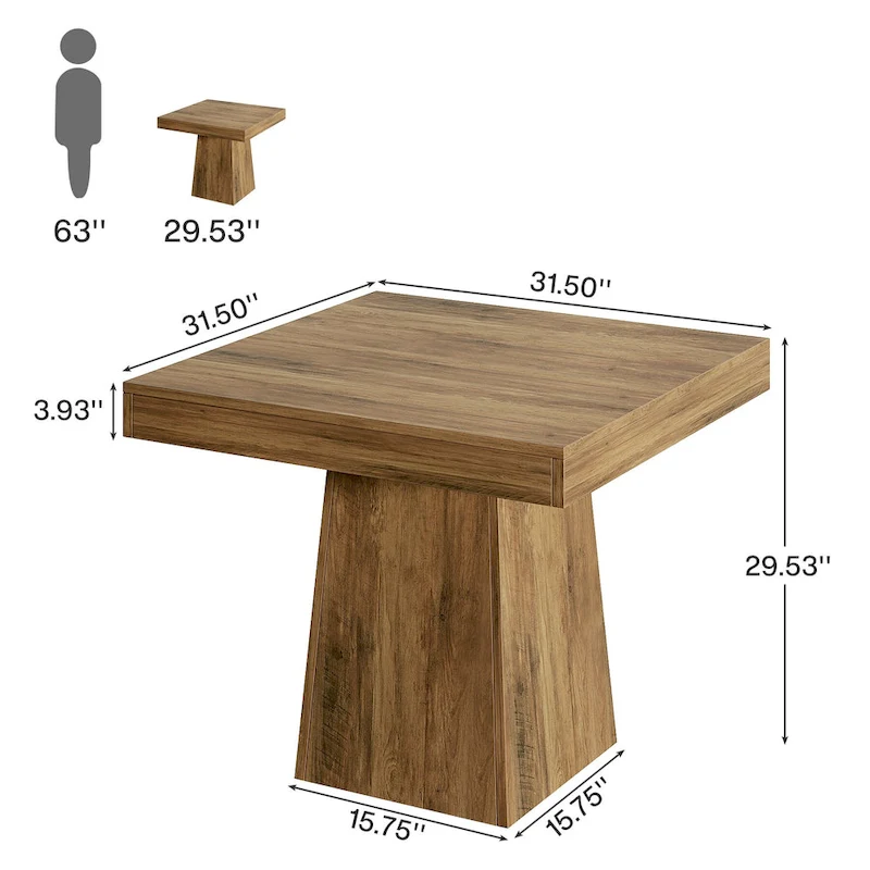 31.5 Inch Square Dining Table, Wood Kitchen Table Small Dinner Table Farmhouse Dining Room Table