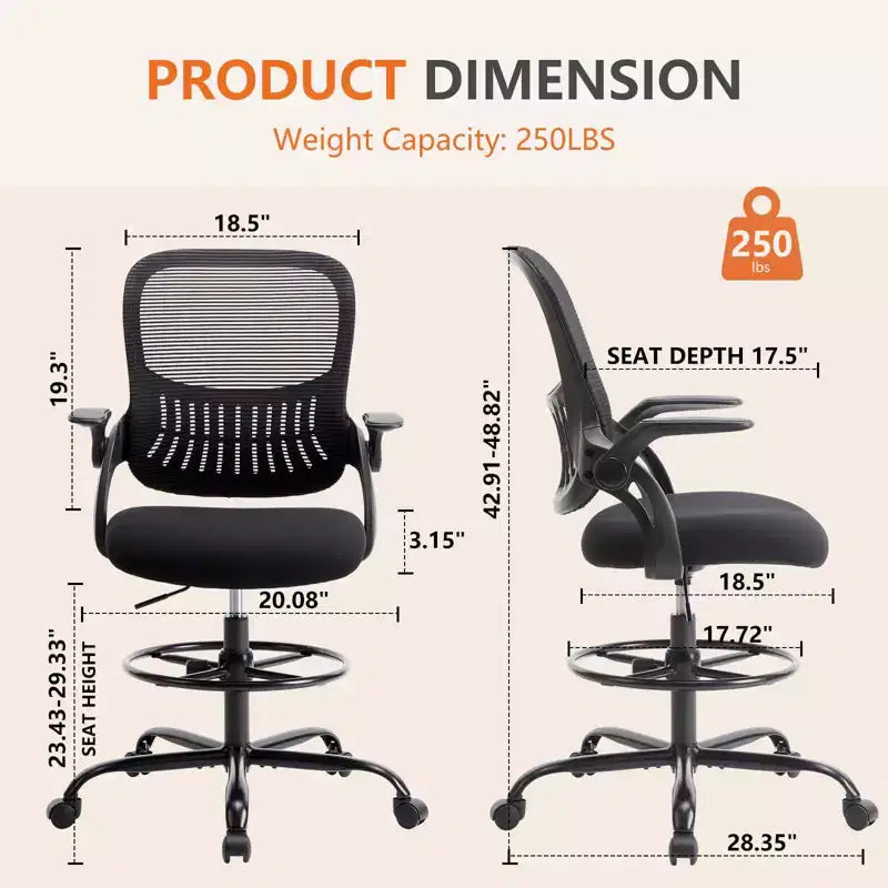 MAYEERTY Ergonomic Office Chair for Standing Desk with Adjustable Height, Computer Desk Chairs, Movable Armrest, Black