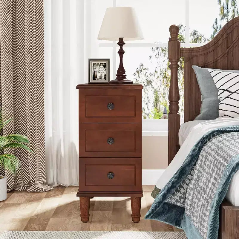 Narrow Wood End Table with 3 Drawers – Fully Assembled Nightstand for Bedroom & Living Room