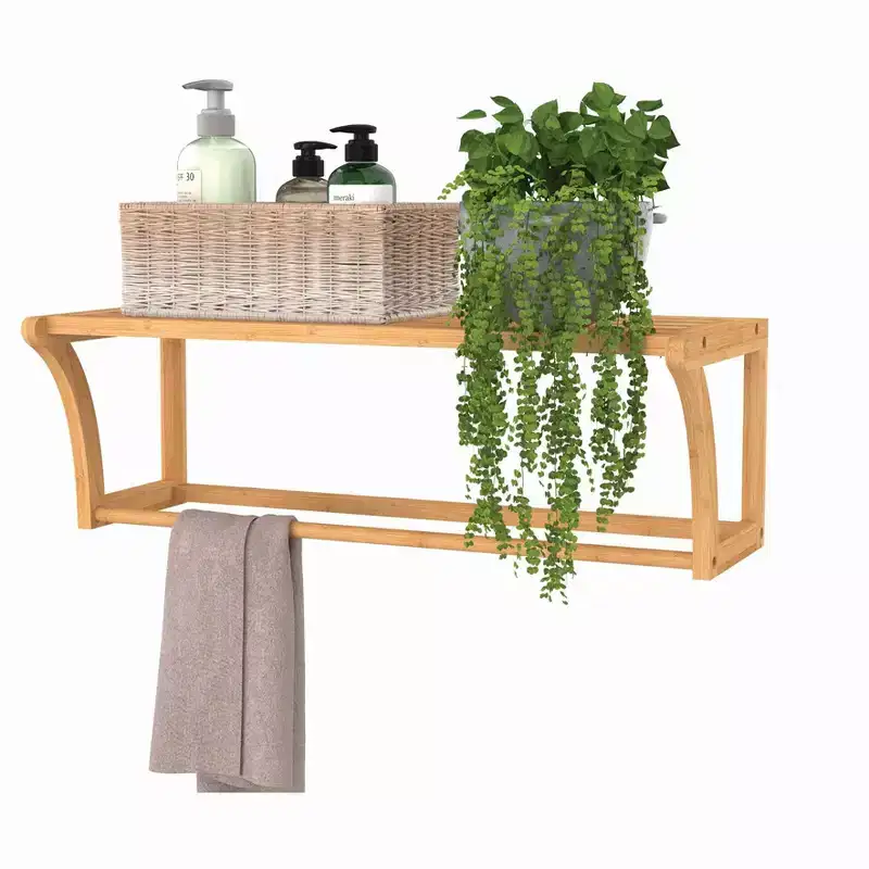 ClosetMaid Bamboo Wall Shelf With Hanging Rail - ClosetMaid