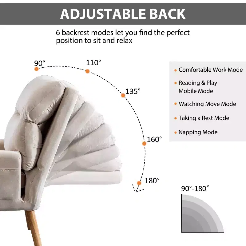Accent Chair with Ottoman, Velvet Fabric Armchair for Bedroom Living Room, Comfy Lounge Chair with Adjustable Backrest and Side Pocket