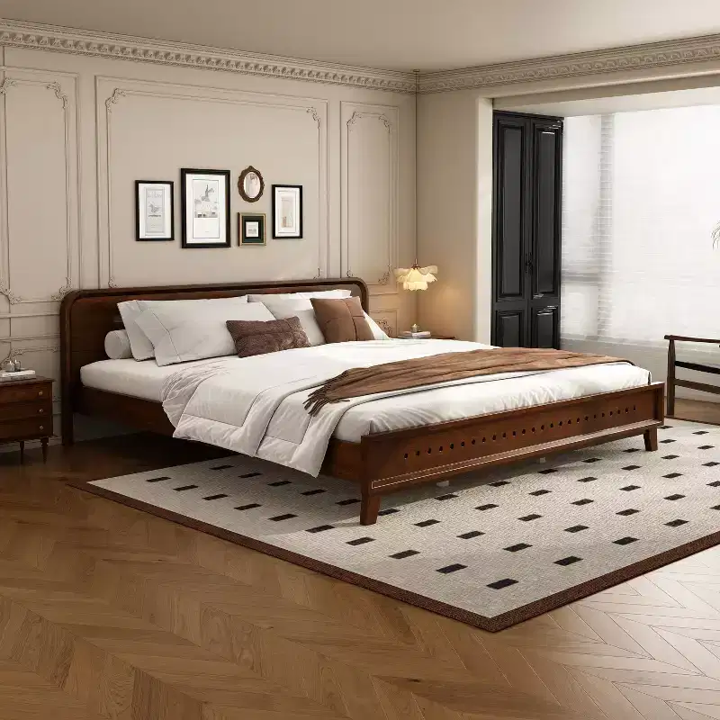 The Misty Moon 82.7 X 77.6 Dark Walnut King Size Pine And Solid Wood Bed No Box Spring Needed