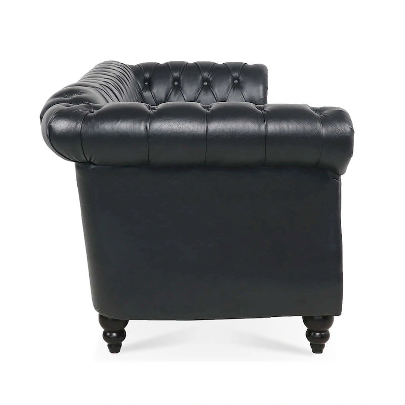 84 Mid-Century Modern 3-Seater Chesterfield Sofa, PU Leather, Birch Legs, 660 lbs
