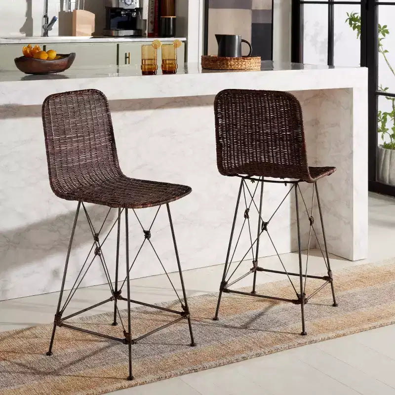 Weaved Rattan Counter Stool Set of 2