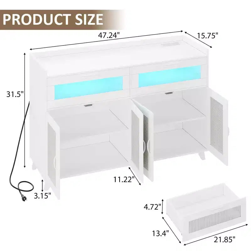 Small Sideboard Buffet Cabinet, 47 Kitchen Storage Cabinet with Drawers, Wood Coffee Bar Station with Storage for Dining Room/Living Room