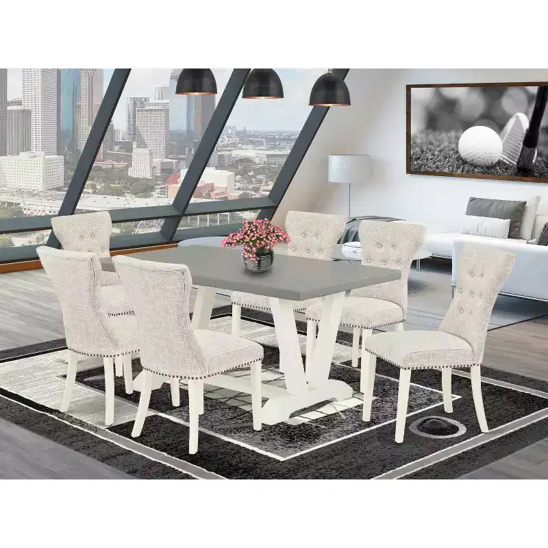 HomeStock 7-Piece Rectangle Natural Oak Finish Solid Wood Top Dining Table with 6-Parson Chairs