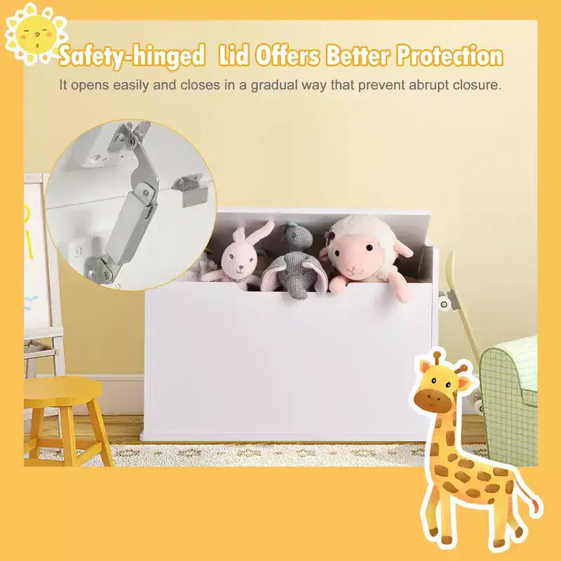Costway Wooden Toy Box Kids Storage Chest Lift Top Bench Seat W/ Cushion & Safety Hinge