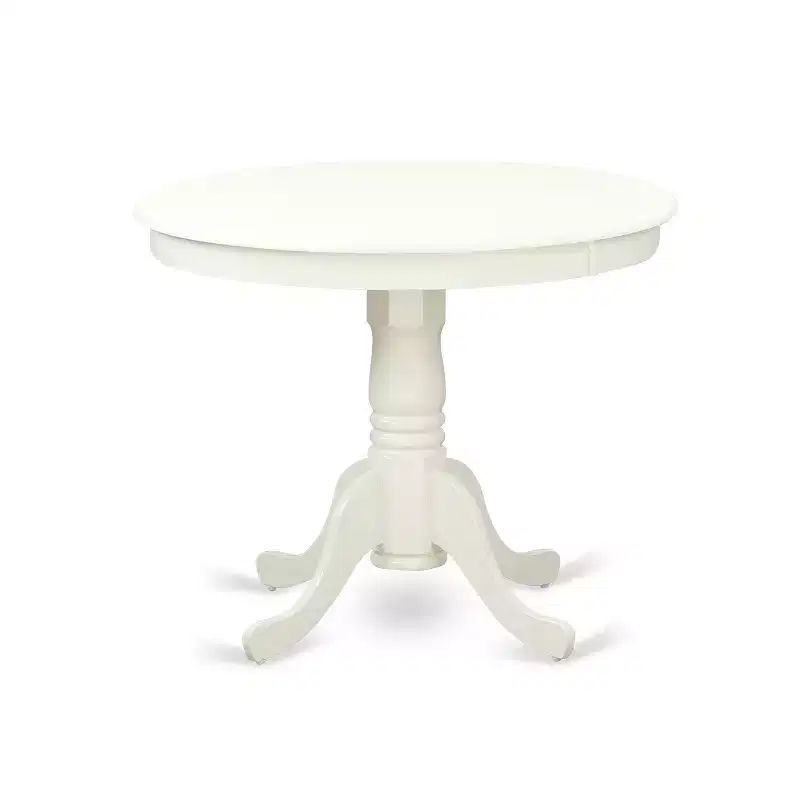 HomeStock Belmont 5PC Round 36 inch Table and 4 vertical slatted Chairs, Linen White