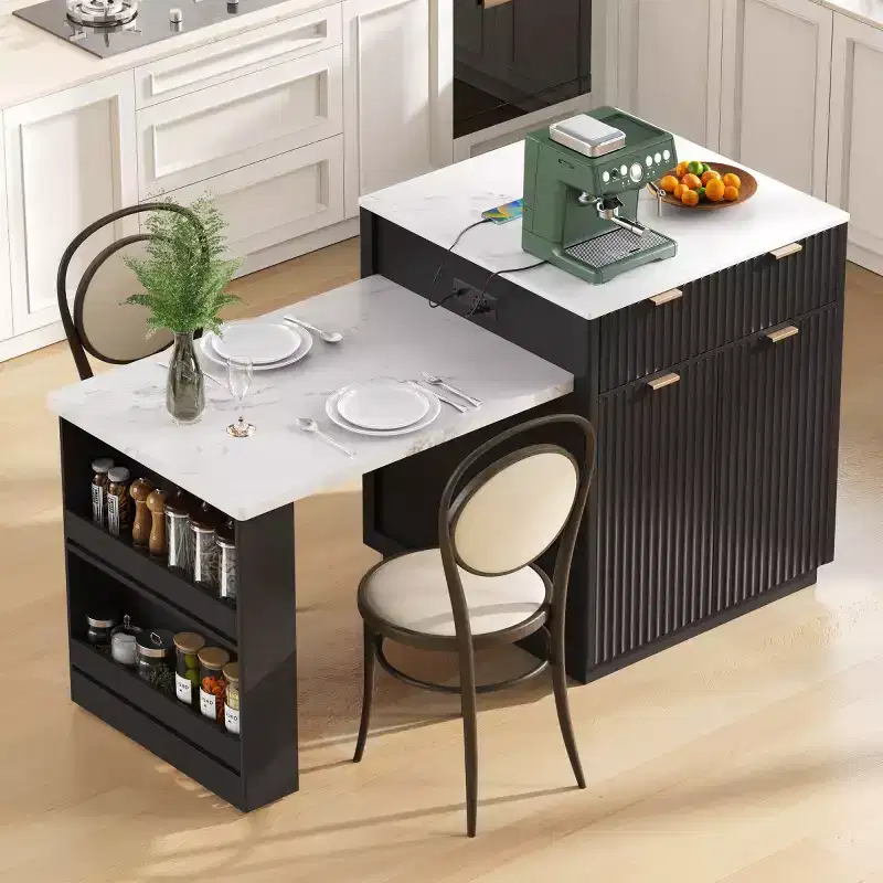 Modern Kitchen Island with Extendable Dining Table for 24, Space-Saving Kitchen Island with Storage for Kitchen or Dining Room-Panipeachy