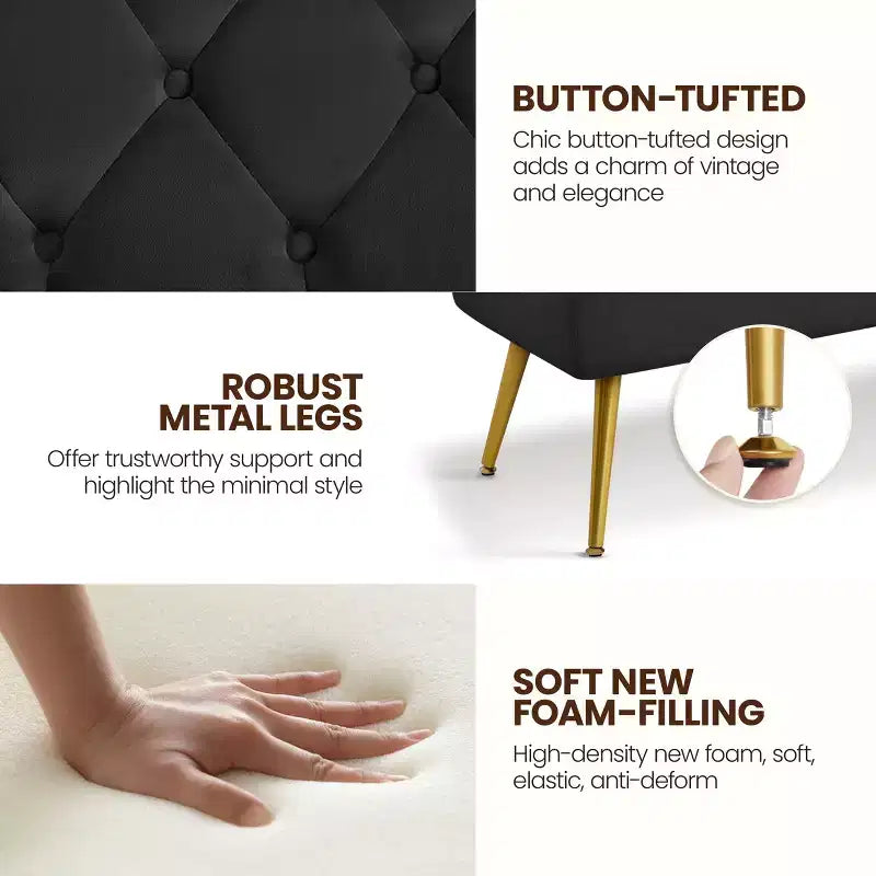 Modern Upholstered Button-Tufted Ottoman Footstool Bench for Bedroom