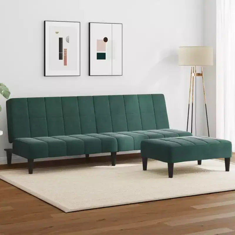 vidaXL Sofa Bed Dark Green Velvet, Wood, Foam, Plastic 2-Seater Foldable