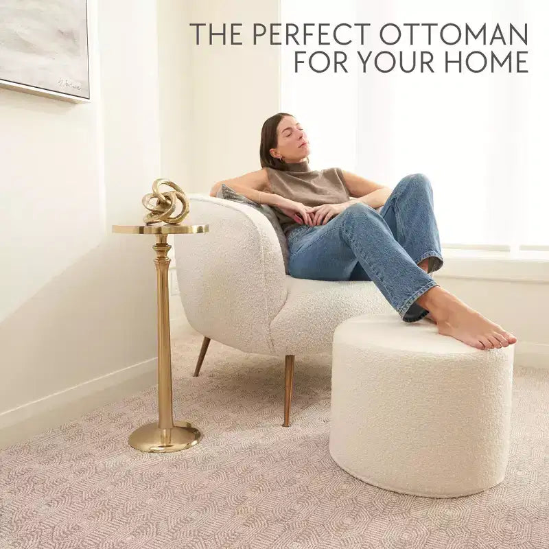 ZICOTO Boucle Pouf Ottoman  Cozy Foot Rest to Elevate Your Living Room Decor with Comfort & Charm