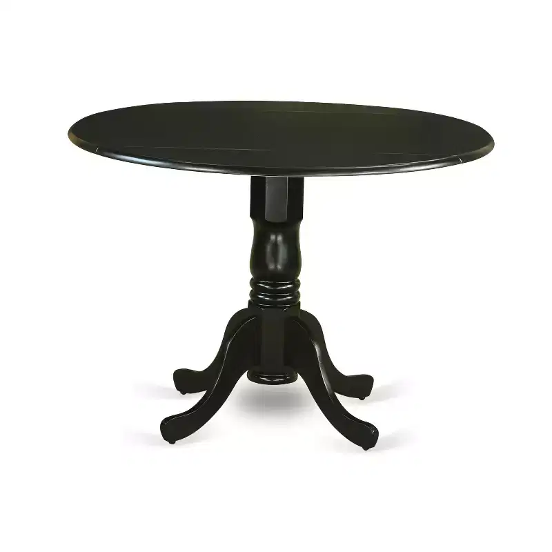 HomeStock 5Pc Dining Set Includes a Round Dinette Table with Drop Leaves and Four Parson Chairs with Light Beige Fabric, Black Finish