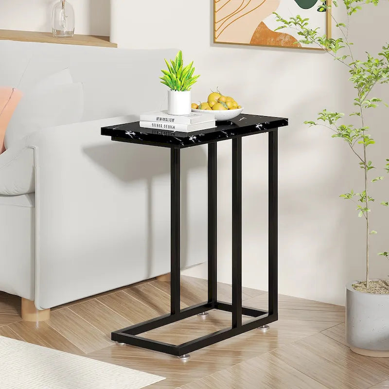 C-Shaped End Table Small Side Table Sofa Table with Metal Frame