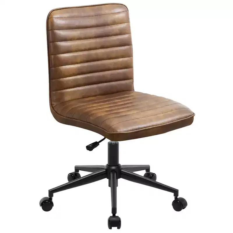 Office Desk Armless Chair Faux Leather Upholstered Mid-Back 360 Swivel Adjustable Task Chair