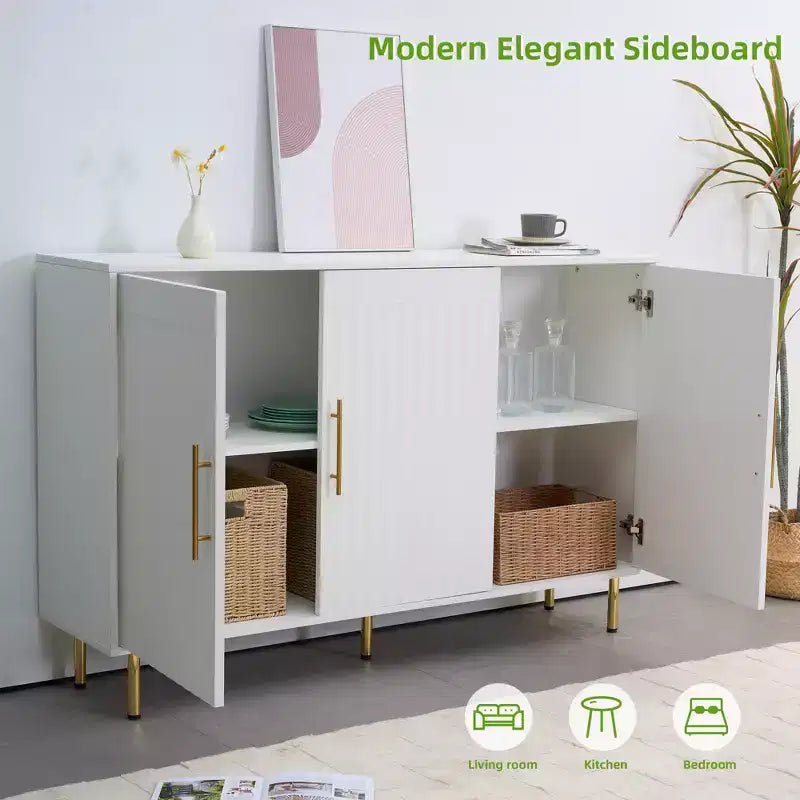 3-Door Large Sideboard Cabinet, 55.12 Modern Buffet Cabinet with Storage, Multifunctional Sideboard Console Table for Dining Room, Entryway
