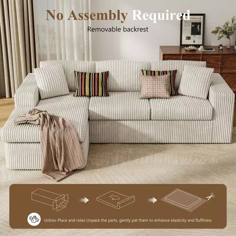 Celebalcony 104 Modular Sectional Sofa L-Shape Couch with Oversized Chaise, Cloud Foam Couch ,Plush Corduroy Sofa for Living Room