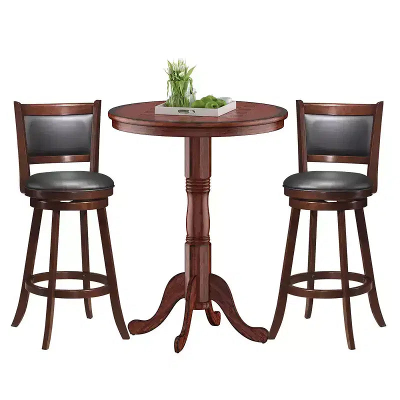 3pcs Pub Table Set 30'' Round Bar Height Table & 2pcs Swivel Bar Stools
