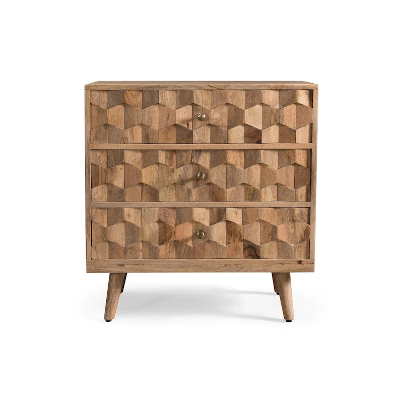 Mid-Century Modern Mango Wood 3-Drawer Chest