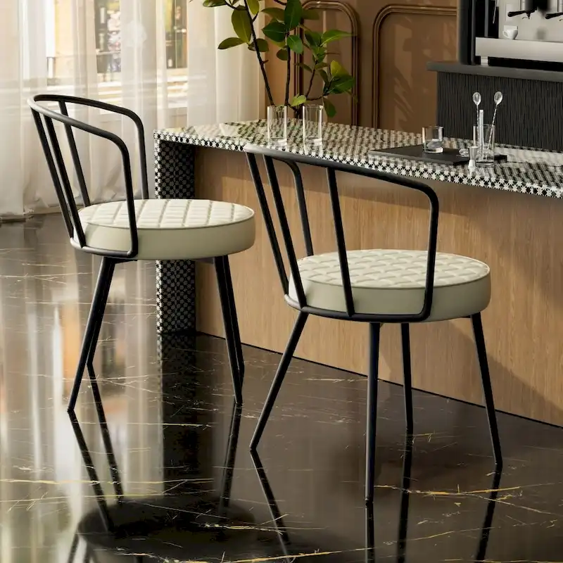 Set of 2 Leather Dining Chairs with Metal Frame
