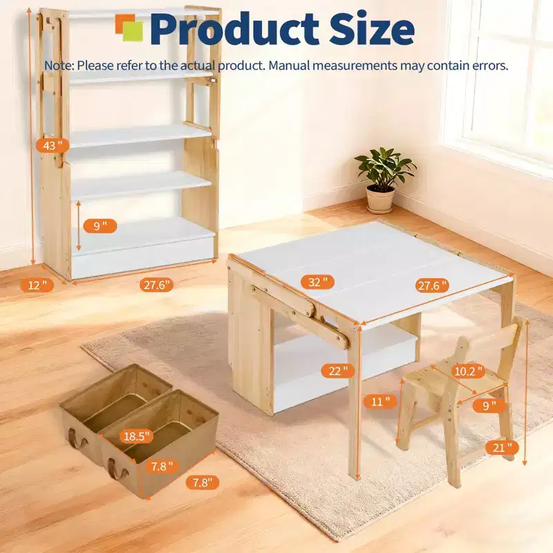 Art Table and 1 Chair Set, Convertible Activity Tabl, Craft Play Desk with 2 Storage Box, Folding Table and Chair Furniture Set, Adjustable Table