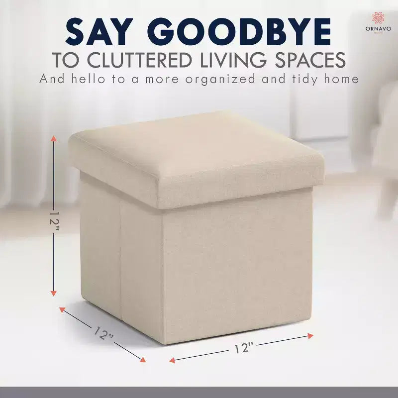 Ornavo Home Collapsible Square Small Storage Ottoman - 12 Inch