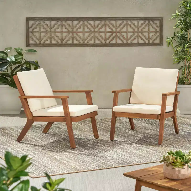 GDFStudio Avacyn Outdoor Acacia Wood Club Chairs with Cushions (Set of 2)