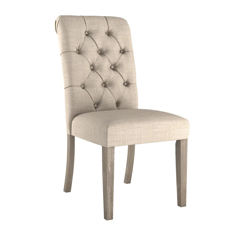 Linen Button Tufted Dining Chair with Grey Finish Legs
