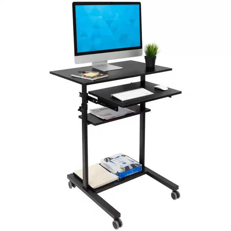 Mobile Standing Desk with Retractable Keyboard Tray