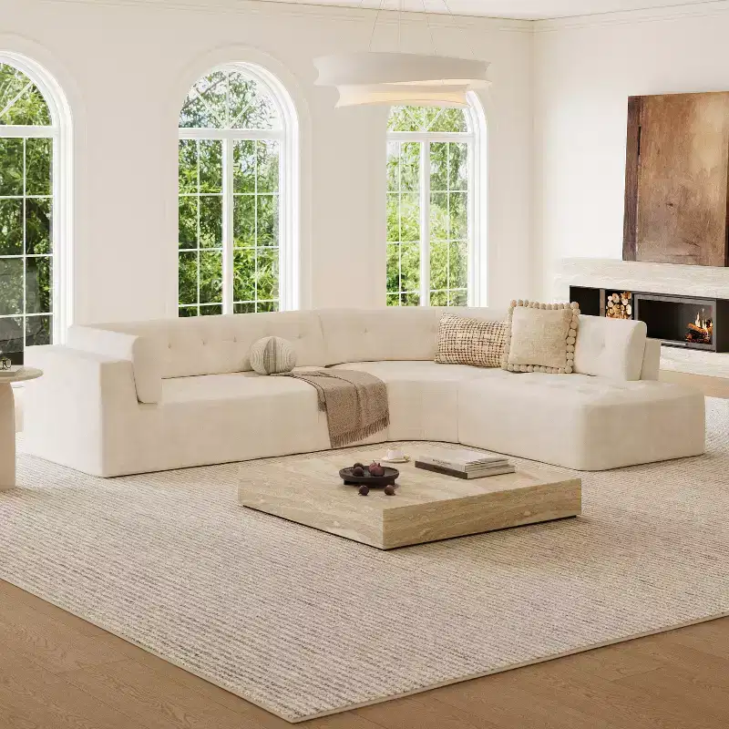 Christopher Knight Home Bhavya 119 L-Shaped Sectional Sofa with Upholstered Armrests and Tufted Design