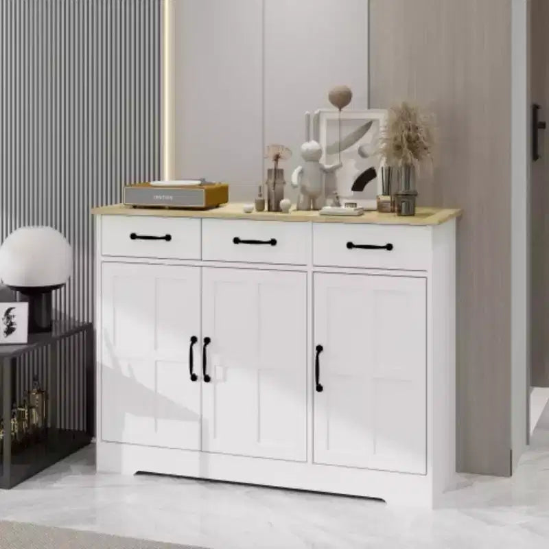Farmhouse Buffet Cabinet Storage Sideboard with 3 Drawers and 3 Doors for Dining Living Room Kitchen Cupboard