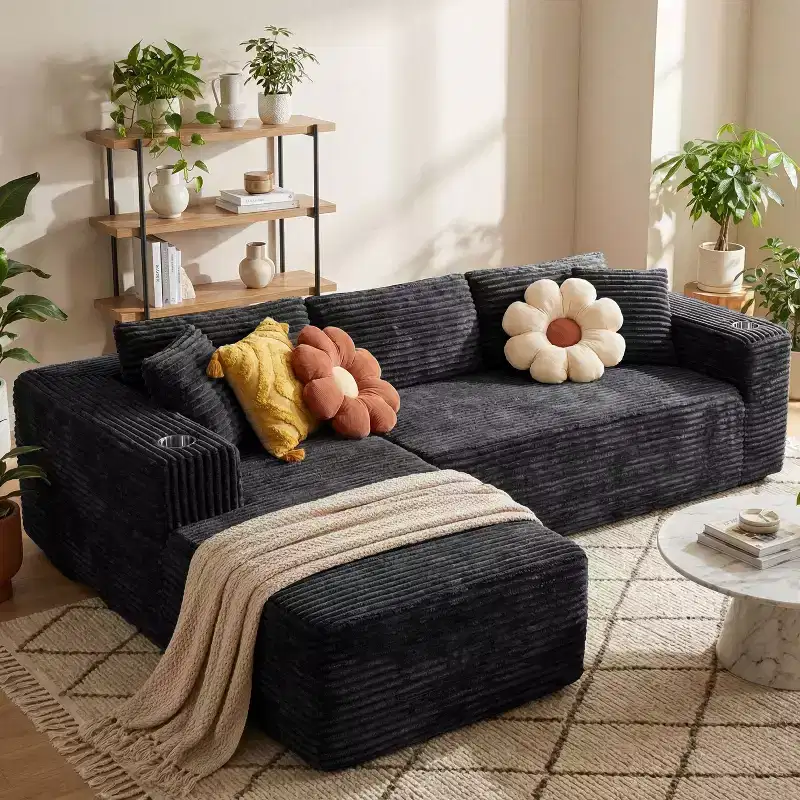 Celebalcony 103 Boneless Sectional Couches for Living Room,L-Shaped Chaise Modular Cloud Couch, Plush Corduroy Comfy Sofa,No Assembly Required