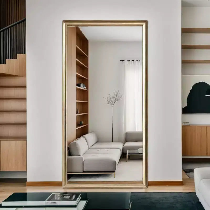 32 x 70 Inch Copper Artificial Wood Frame Full Length Mirror With a Bracket for Bedroom Living Room Floor Mirror