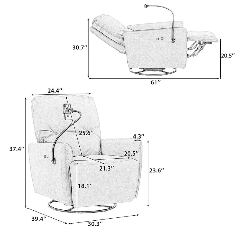 270-Degree Swivel Electric Recliner with Phone Holder and Rocking Motion