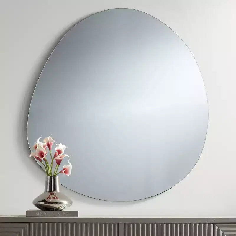 Possini Euro Design Brando Round Decorative Wall Mirror Modern Silver Frameless 37 3/4 Wide Bedroom Living Room Home House Office