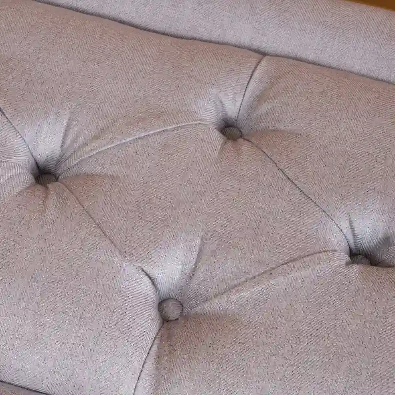 Tufted Fabric Ottoman Bench with Wooden Legs