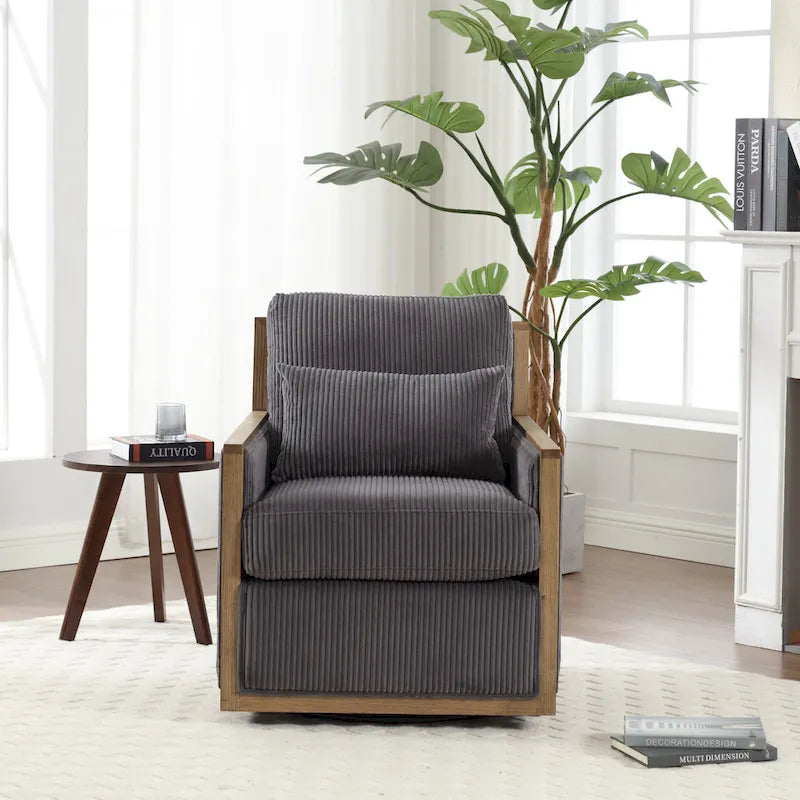 360° Swivel Barrel Accent Chair | Hardwood Frame | Foam Cushion | 300 lb | 26.77H
