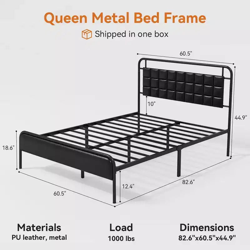 Sailvan Queen Bed Frame with Headboard, Queen Size Bed Frame with Storage Space & Upholstered