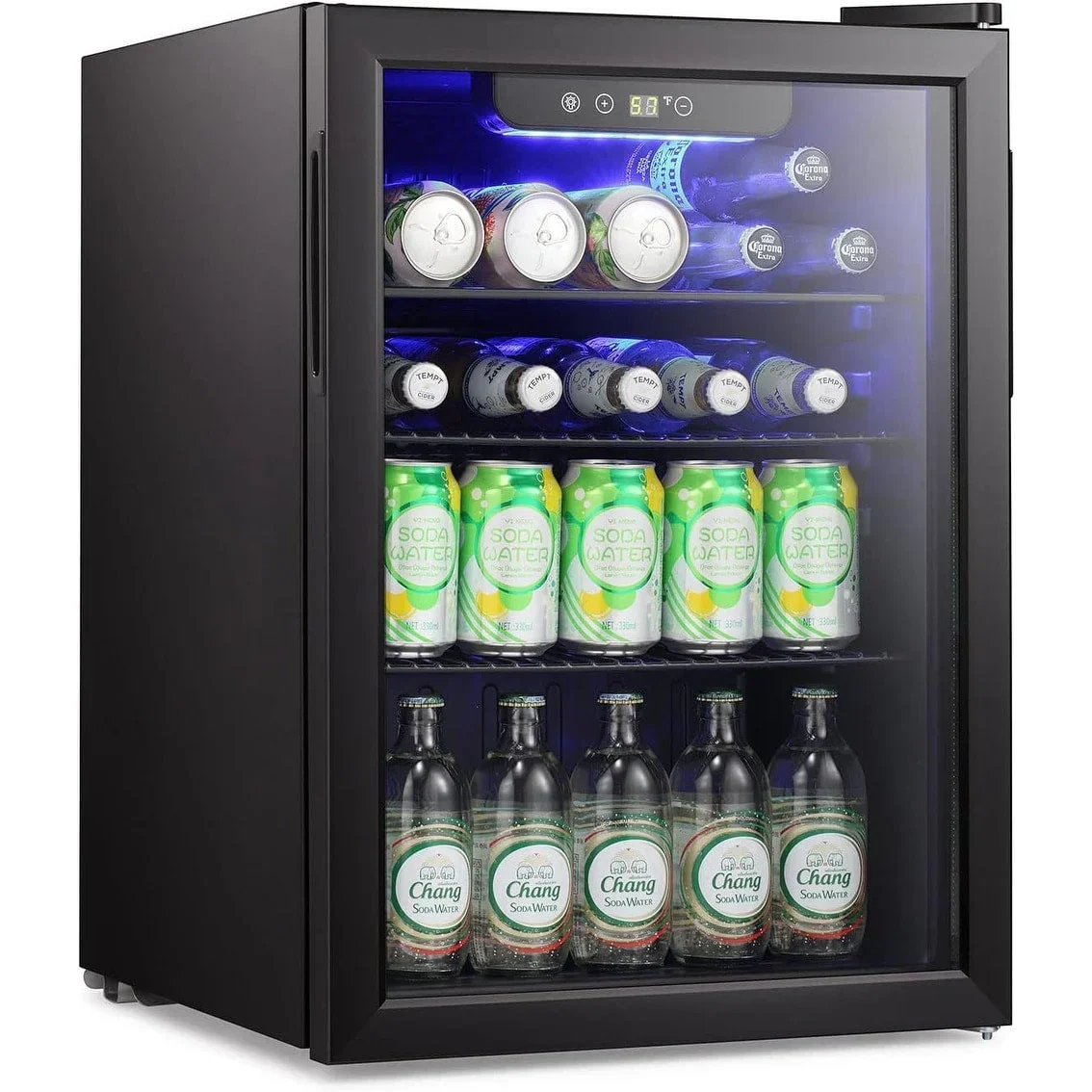 Mini-réfrigérateur à boissons 100 canettes, cave à vin, porte vitrée transparente, petit écran tactile pour boissons - 2,6 pi³